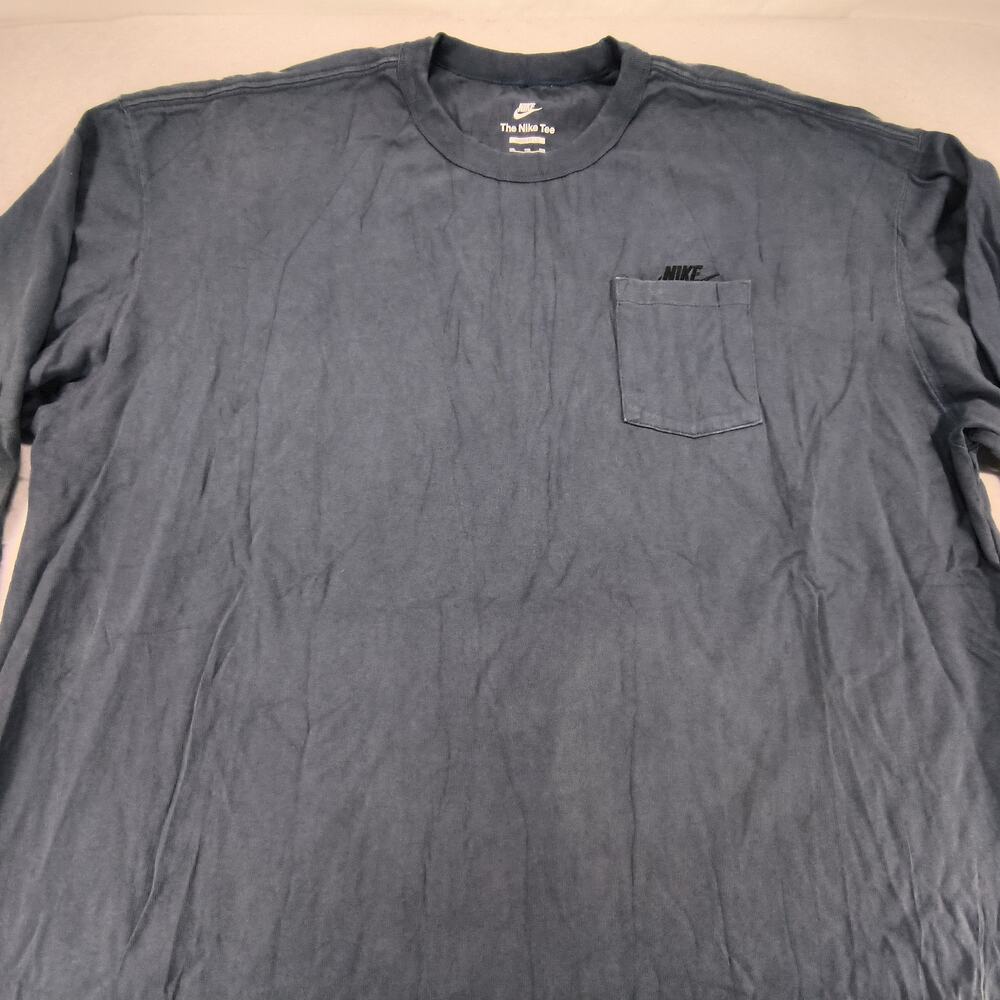 Nike Tee Casual Crew Neck Long Sleeve Pocketed Shirt Mens Size 2XL Navy Blue